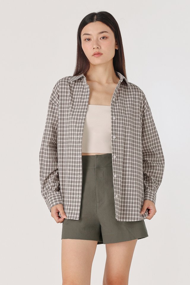 ALFIE BUTTON UP CURVED HEM SHIRT (BROWN CHECKERED) ALFIE BUTTON UP CURVED HEM SHIRT (BROWN CHECKERED)