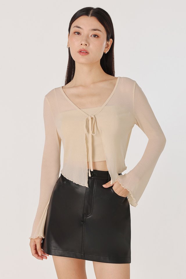 THEORA GLITTER MESH FLARE SLEEVES CARDIGAN SET (CHAMPAGNE) *BFF*