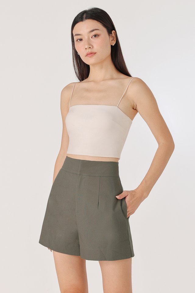 MATILDA LINEN THICK WAISTBAND SHORTS (OLIVE) MATILDA LINEN THICK WAISTBAND SHORTS (OLIVE)