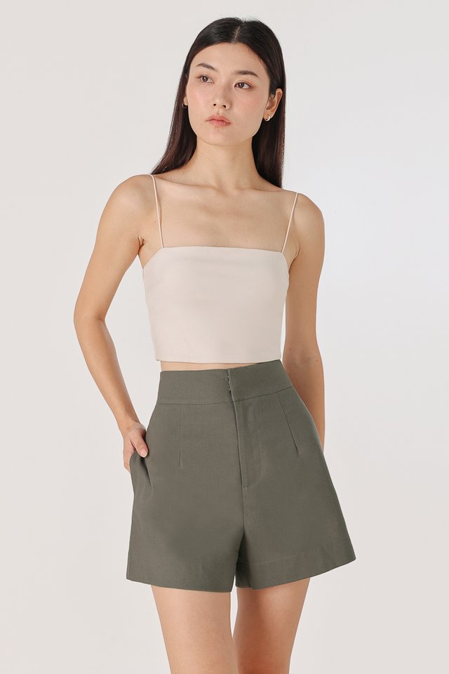 MATILDA LINEN THICK WAISTBAND SHORTS (OLIVE)
