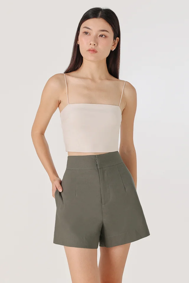 MATILDA LINEN THICK WAISTBAND SHORTS (OLIVE)