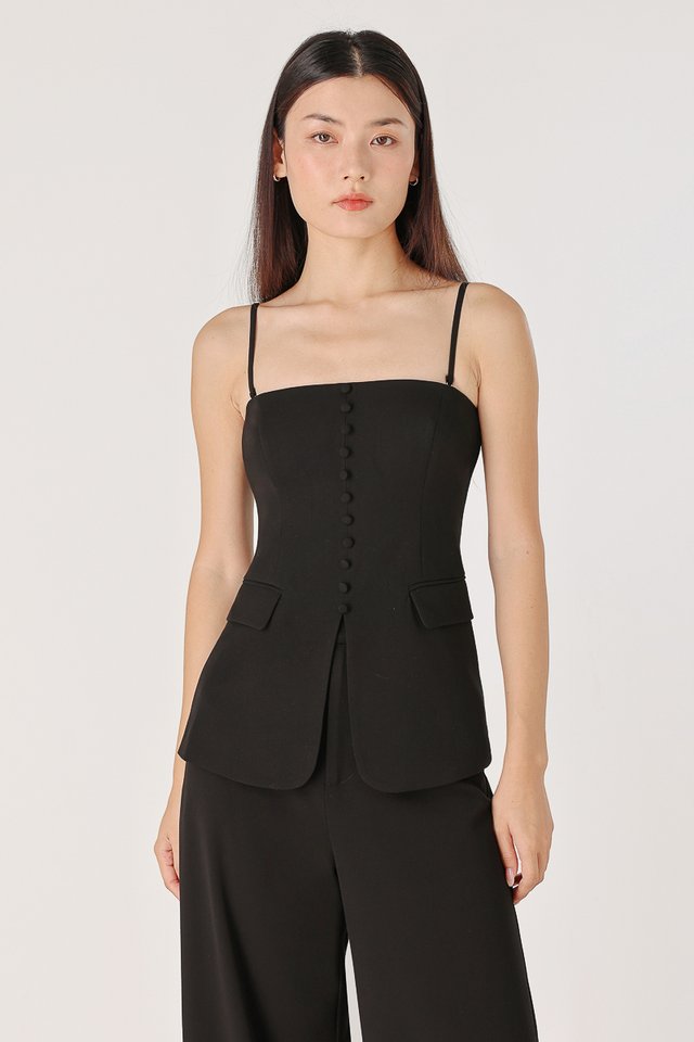 ALDA PADDED BUTTON TWO-WAY VEST TOP (BLACK)