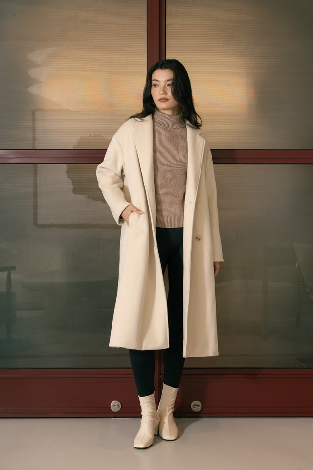 ADIRA DOUBLE BREASTED POCKET LONG COAT (OATMEAL)