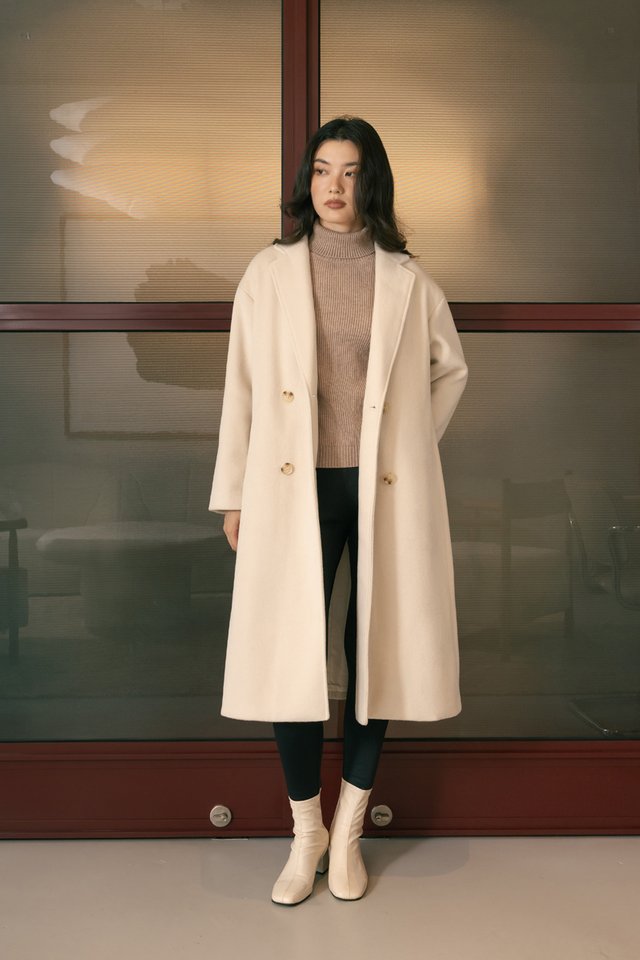 ADIRA DOUBLE BREASTED POCKET LONG COAT (OATMEAL)