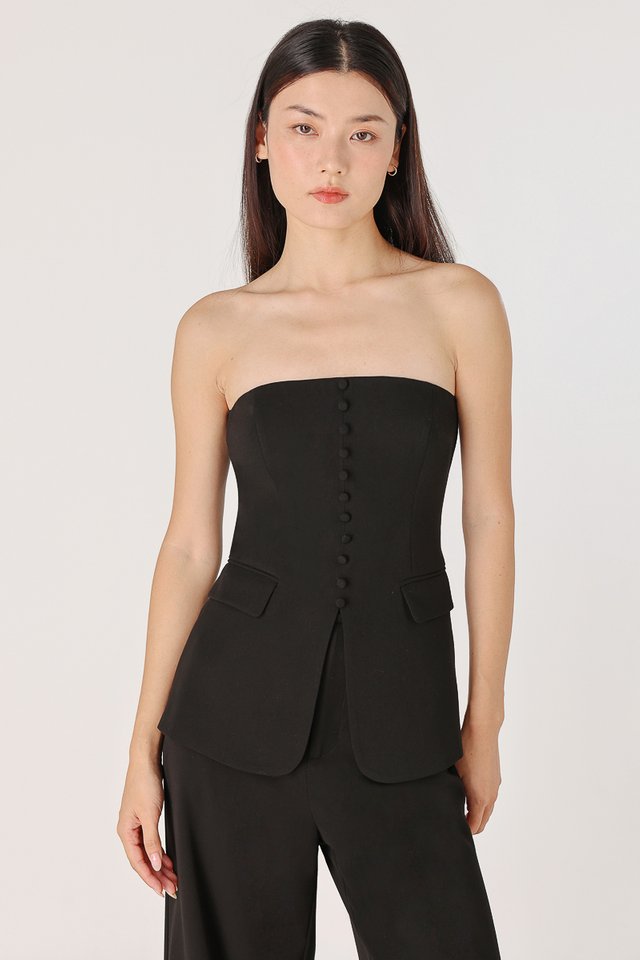 ALDA PADDED BUTTON TWO-WAY VEST TOP (BLACK)