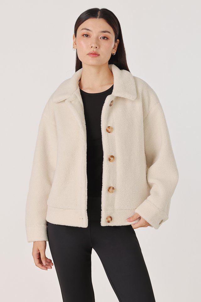 ZOLANI TEDDY FUR COLLARED BUTTON JACKET (OAT)