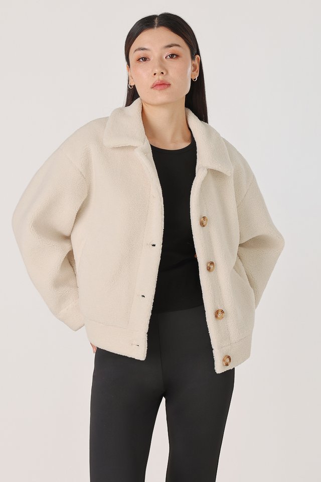ZOLANI TEDDY FUR COLLARED BUTTON JACKET (OAT)