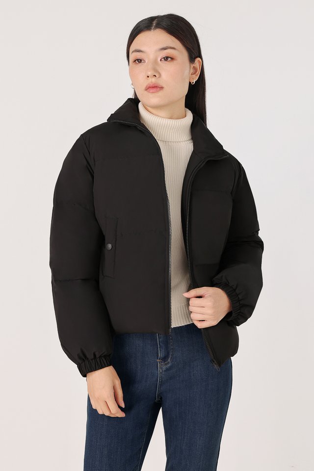 XANDRIA ZIPPER PUFFER JACKET (BLACK)
