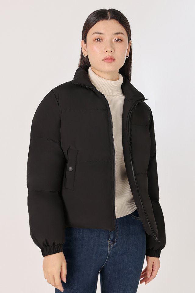 XANDRIA ZIPPER PUFFER JACKET (BLACK)