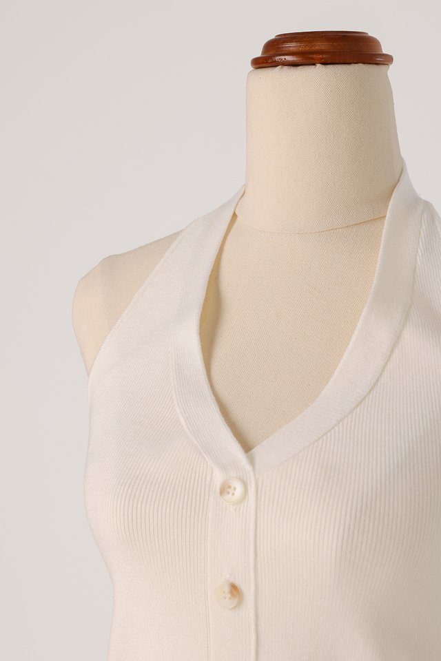 DESIREE HALTER SHELL BUTTON KNIT TOP (OFF-WHITE) *BFF*