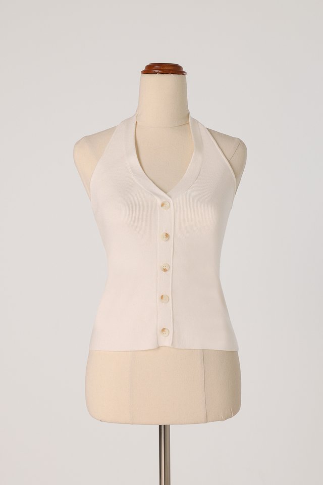 DESIREE HALTER SHELL BUTTON KNIT TOP (OFF-WHITE) *BFF*