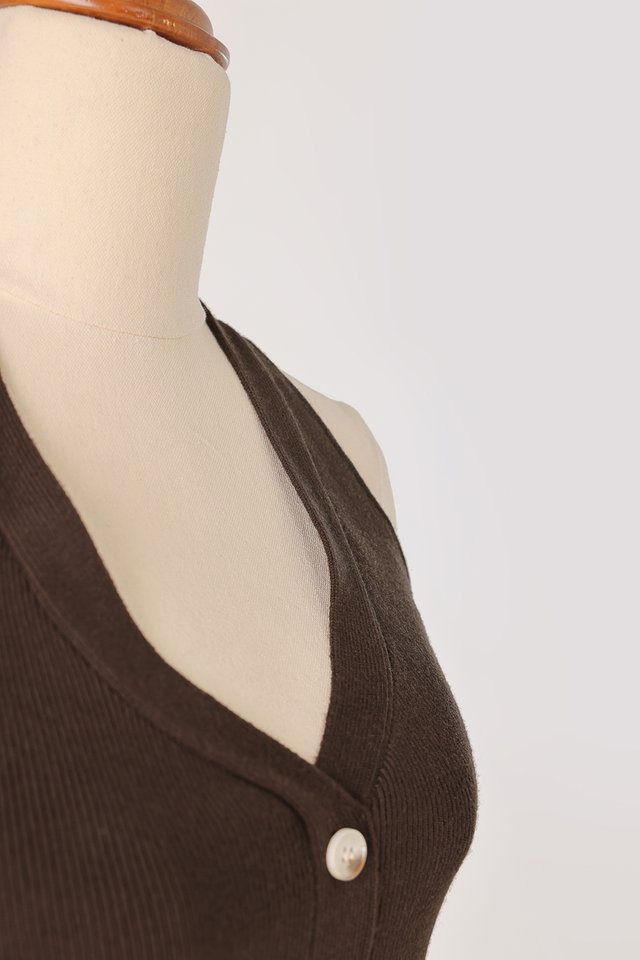 DESIREE HALTER SHELL BUTTON KNIT TOP (ESPRESSO) *BFF*