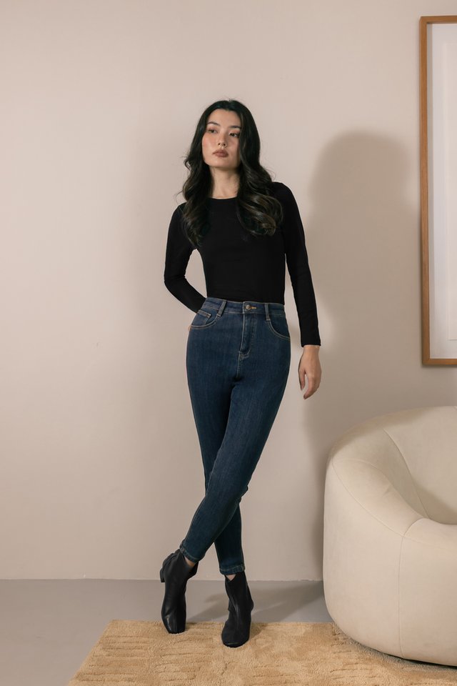 HEAT HUGGER THERMAL FLEECE SKINNY DENIM JEANS - PETITE (DARK WASHED)