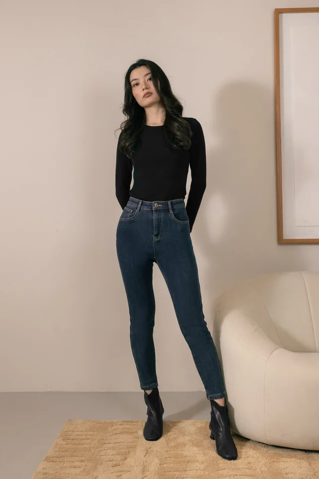 HEAT HUGGER THERMAL FLEECE SKINNY DENIM JEANS - PETITE (DARK WASHED)