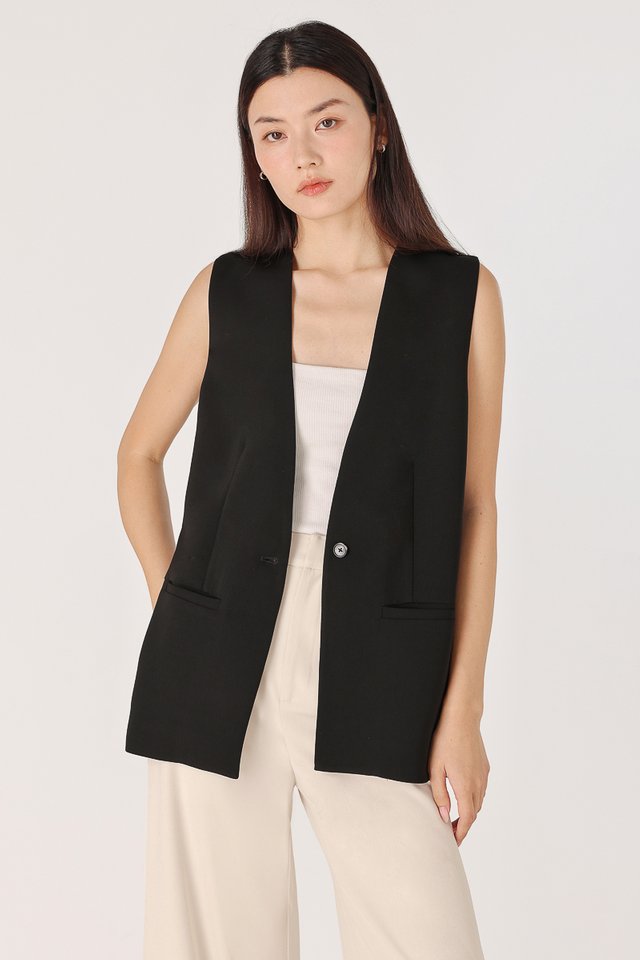 ESSIE WELT POCKET BACK SLIT VEST (BLACK)