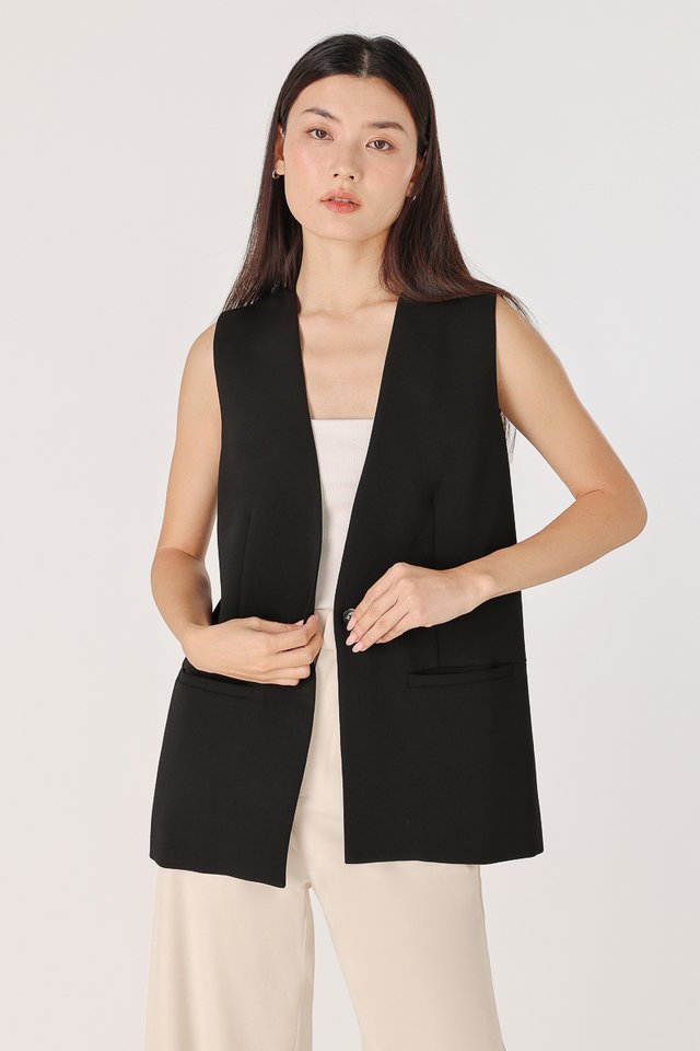 ESSIE WELT POCKET BACK SLIT VEST (BLACK)