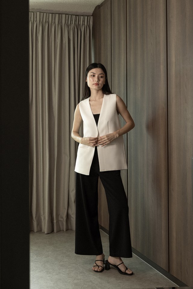 ESSIE WELT POCKET BACK SLIT VEST (WHITE)