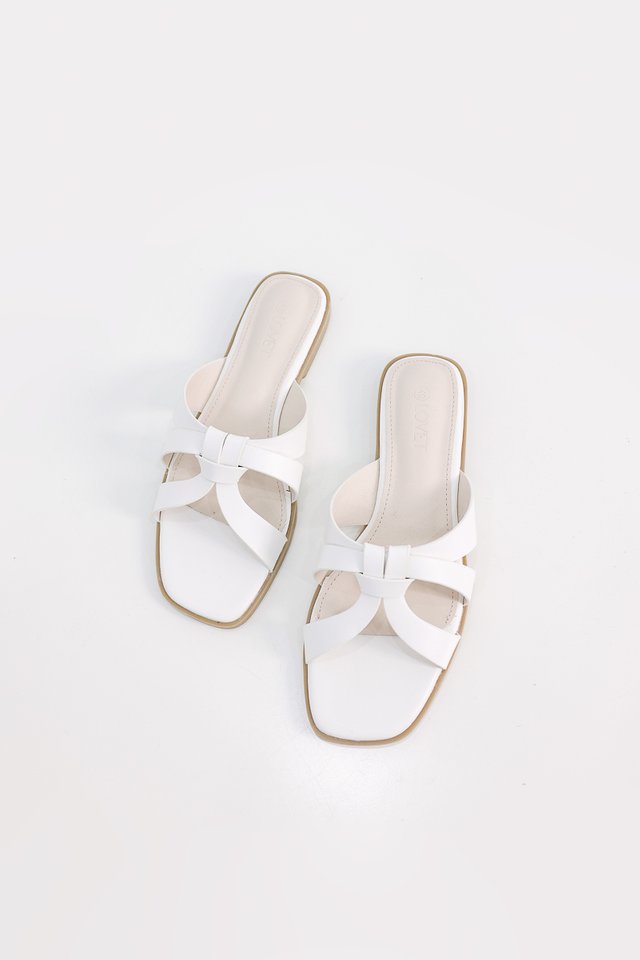ESTHER WEAVE KNOT SLIP-ON SANDALS (WHITE)