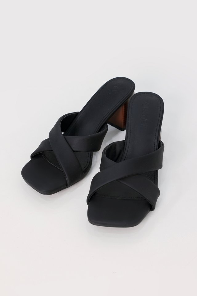 MILA CROSS WRAP WOODEN BLOCK HEELS (BLACK)