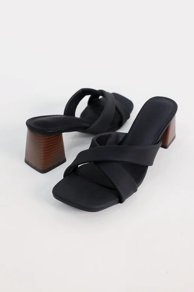 MILA CROSS WRAP WOODEN BLOCK HEELS (BLACK)