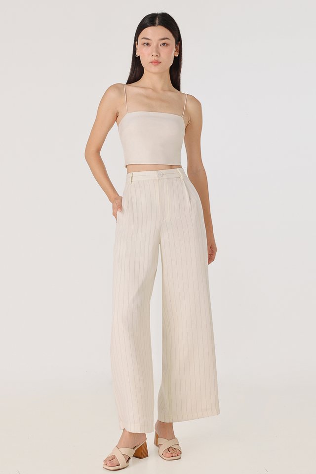 DORAN LINEN STRIPED PLEATED STRAIGHT LEG PANTS - REGULAR