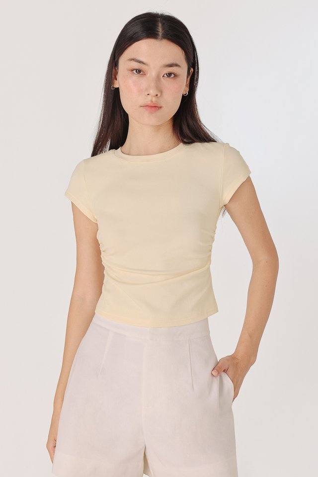 JUNIE SIDE RUCHED CREW NECK TEE (YELLOW)