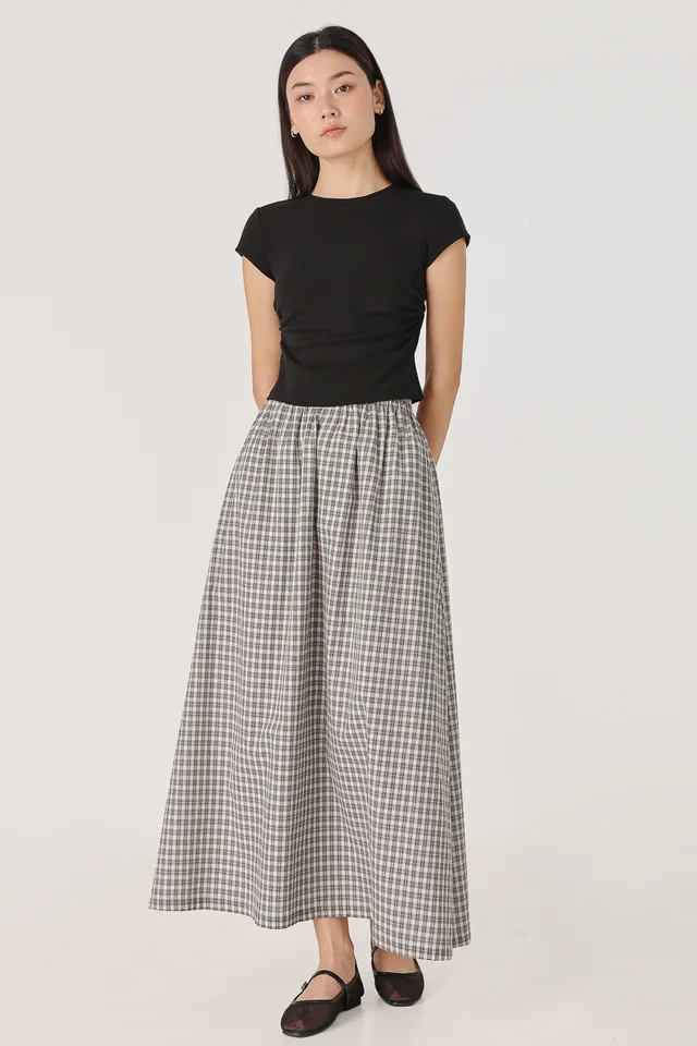 ANNEMARIE PULL-ON FLARE MAXI SKIRT - REGULAR (CHECKERED)