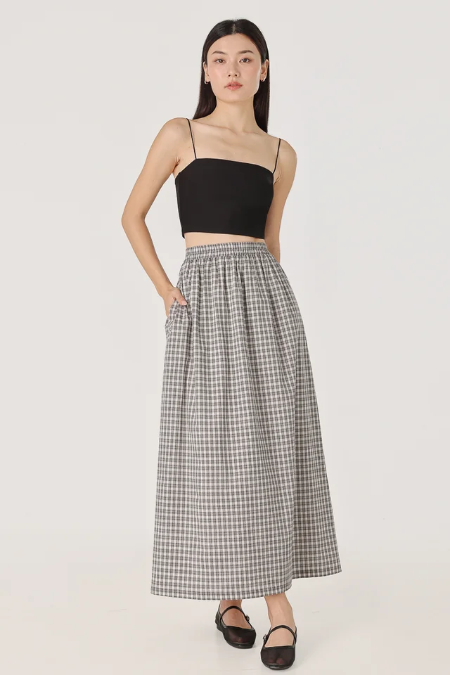 ANNEMARIE PULL-ON FLARE MAXI SKIRT - PETITE (CHECKERED)