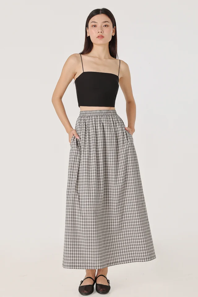 ANNEMARIE PULL-ON FLARE MAXI SKIRT - PETITE (CHECKERED)