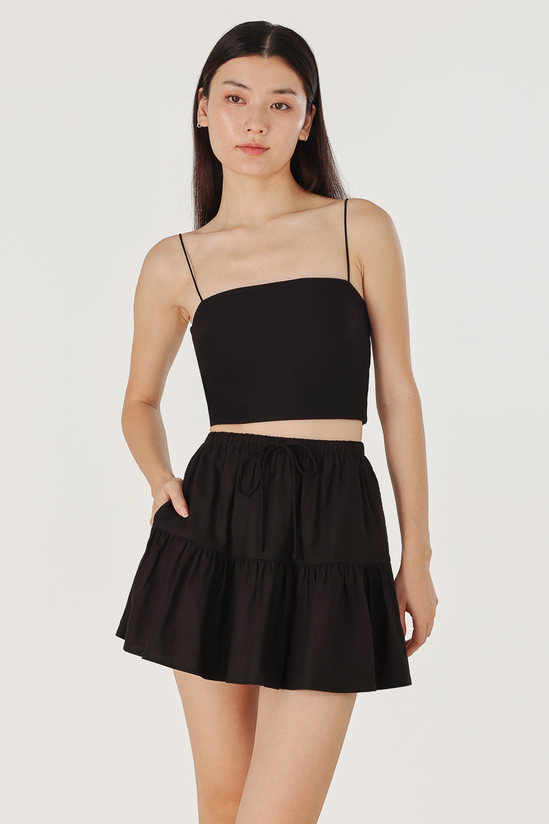 IVONNE LINEN RIBBON DROPWAIST SKORTS (BLACK) | Lovet