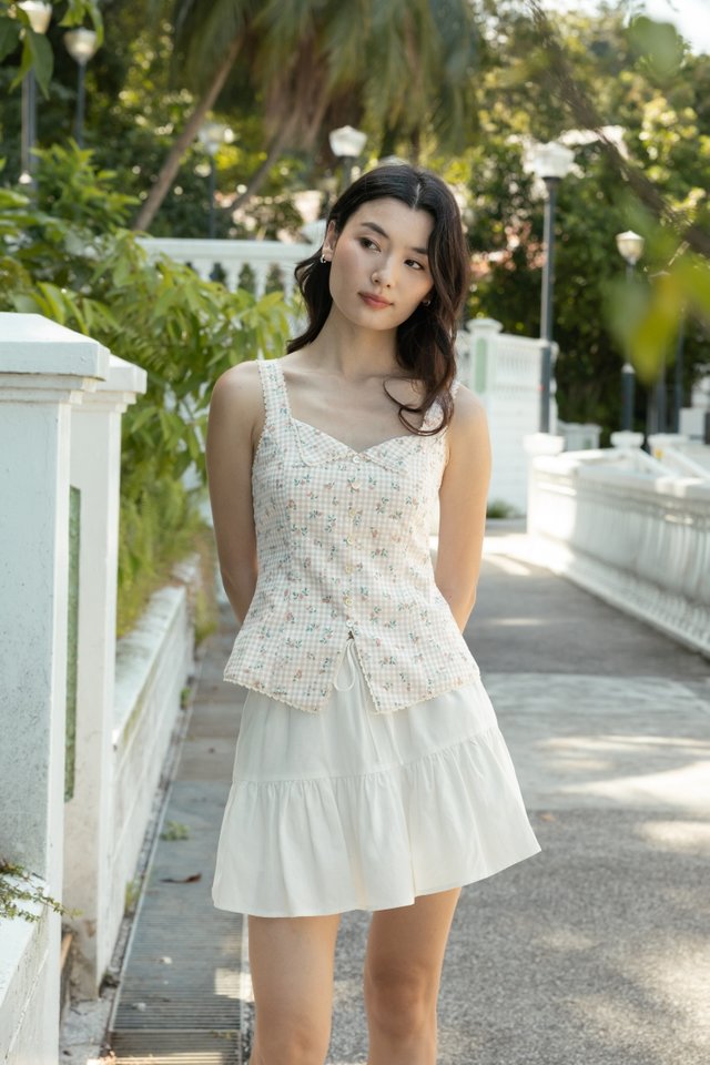 ORIANNA PADDED FOLDOVER LACE TRIM SHELL BUTTON TOP (FLORAL)