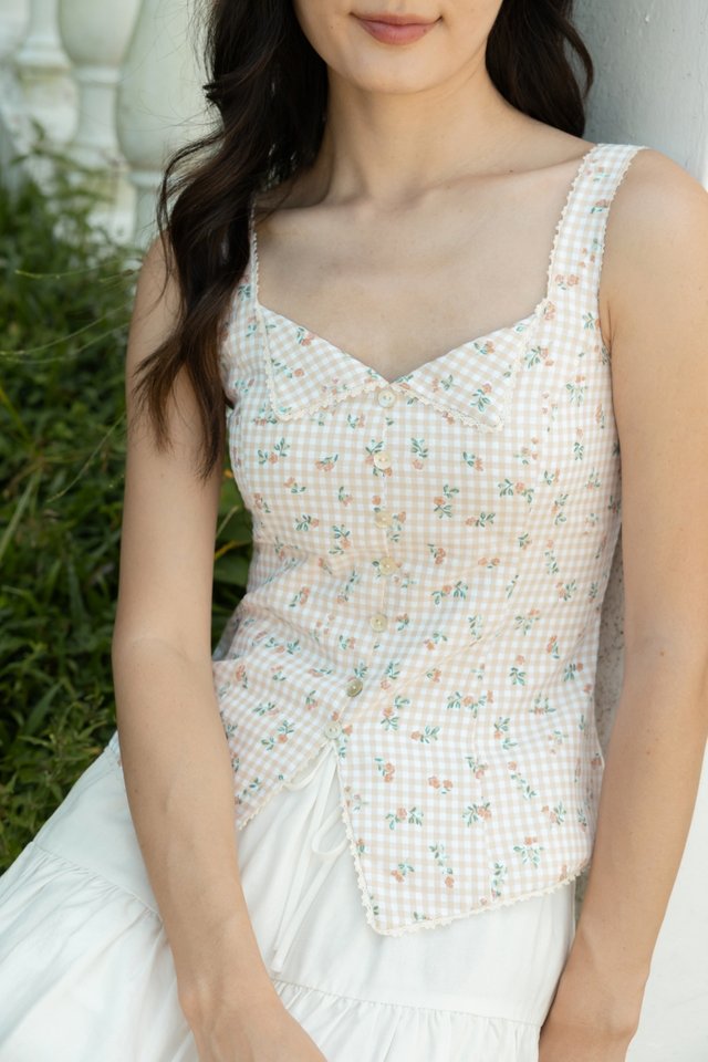 ORIANNA PADDED FOLDOVER LACE TRIM SHELL BUTTON TOP (FLORAL)