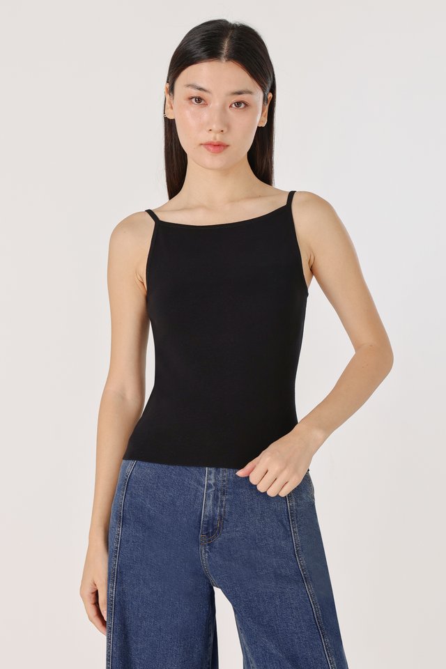LINDA BOAT NECK KNIT CAMI TOP (BLACK) *BFF*