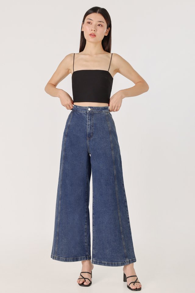 NEVERLAND PINTUCK WIDE LEG DENIM JEANS - REGULAR (DARK WASHED) *BFF*