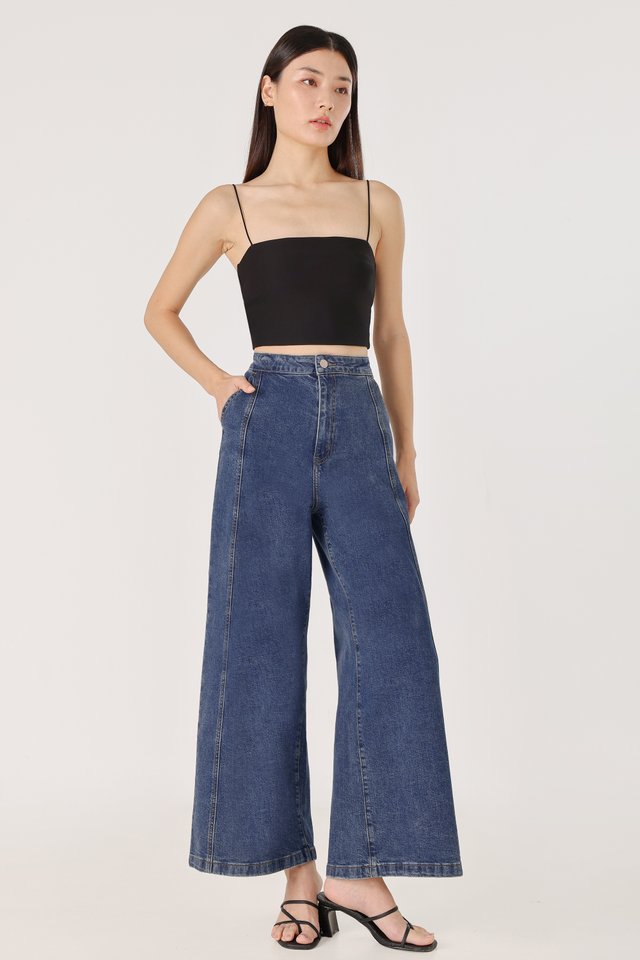 NEVERLAND PINTUCK WIDE LEG DENIM JEANS - REGULAR (DARK WASHED) *BFF*