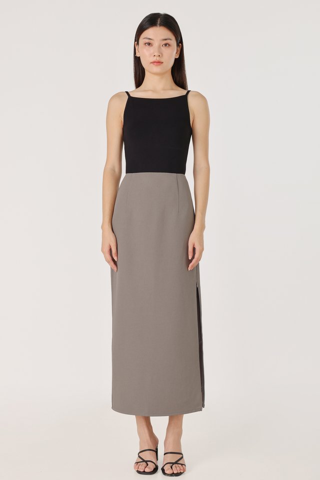 PRESLEY SIDE SLIT COLUMN MAXI SKIRT - REGULAR (GREY) *BFF*