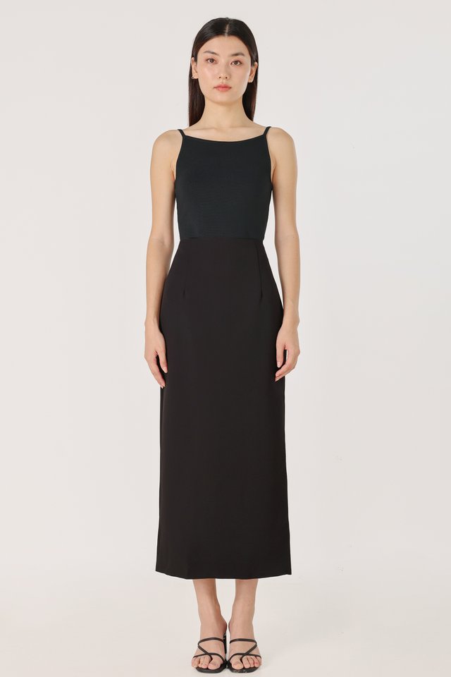 PRESLEY SIDE SLIT COLUMN MAXI SKIRT - REGULAR (BLACK) *BFF*