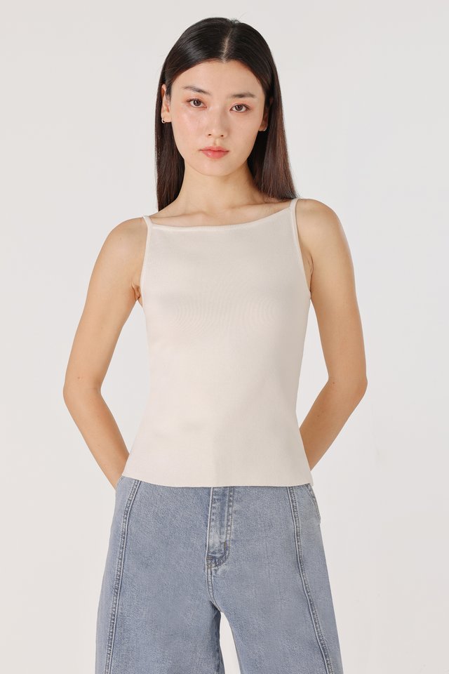 LINDA BOAT NECK KNIT CAMI TOP (OFF-WHITE) *BFF*