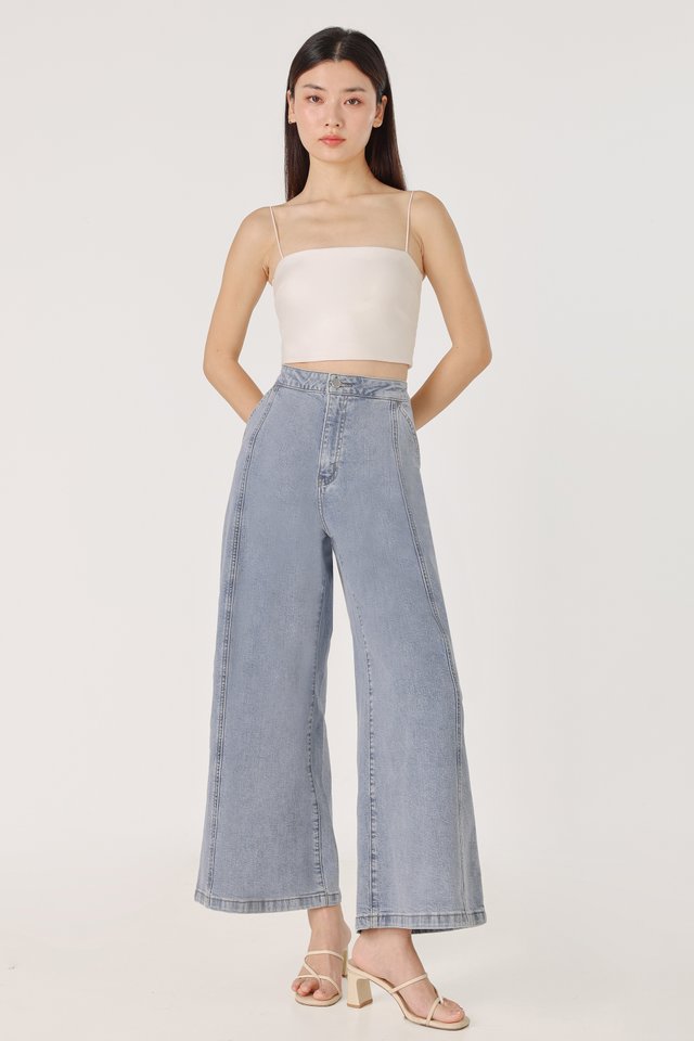 NEVERLAND PINTUCK WIDE LEG DENIM JEANS - PETITE (LIGHT WASHED) *BFF*