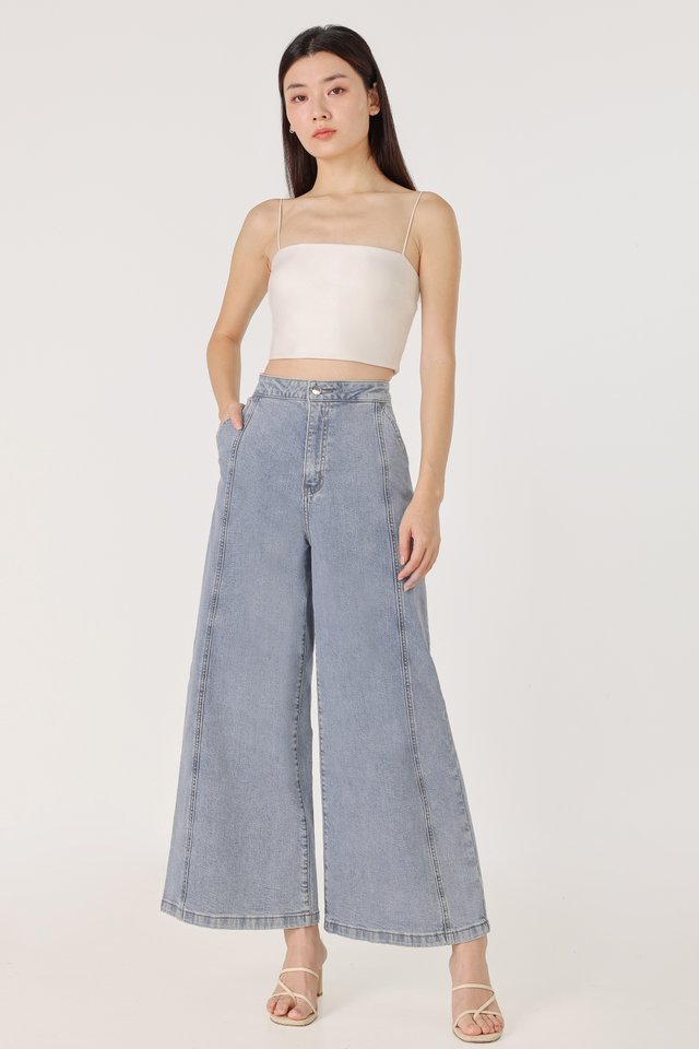 NEVERLAND PINTUCK WIDE LEG DENIM JEANS - PETITE (LIGHT WASHED) *BFF*