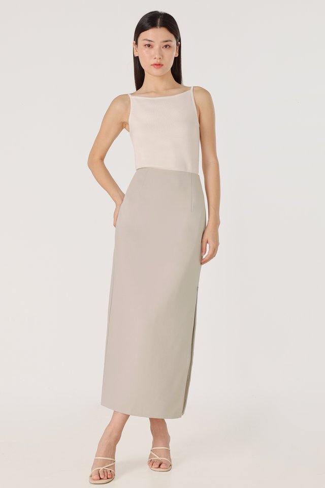 PRESLEY SIDE SLIT COLUMN MAXI SKIRT - REGULAR (TAUPE) *BFF*