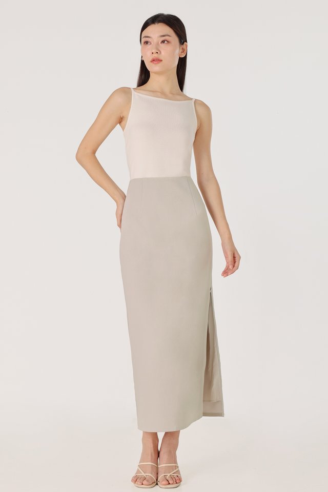 PRESLEY SIDE SLIT COLUMN MAXI SKIRT - REGULAR (TAUPE) *BFF*