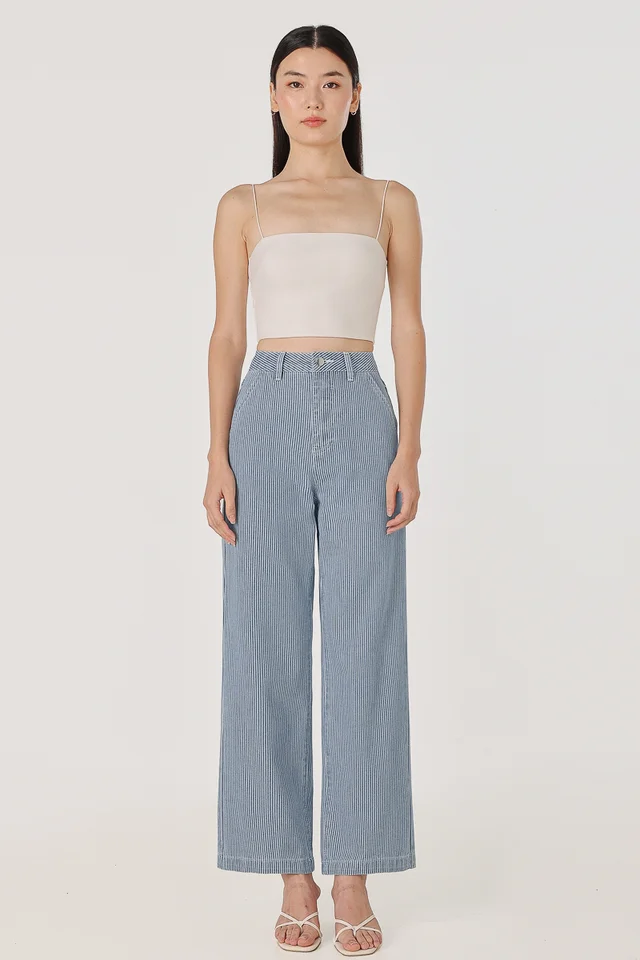ILLUSION STRIPED WIDE LEG DENIM JEANS - REGULAR (BLUE)