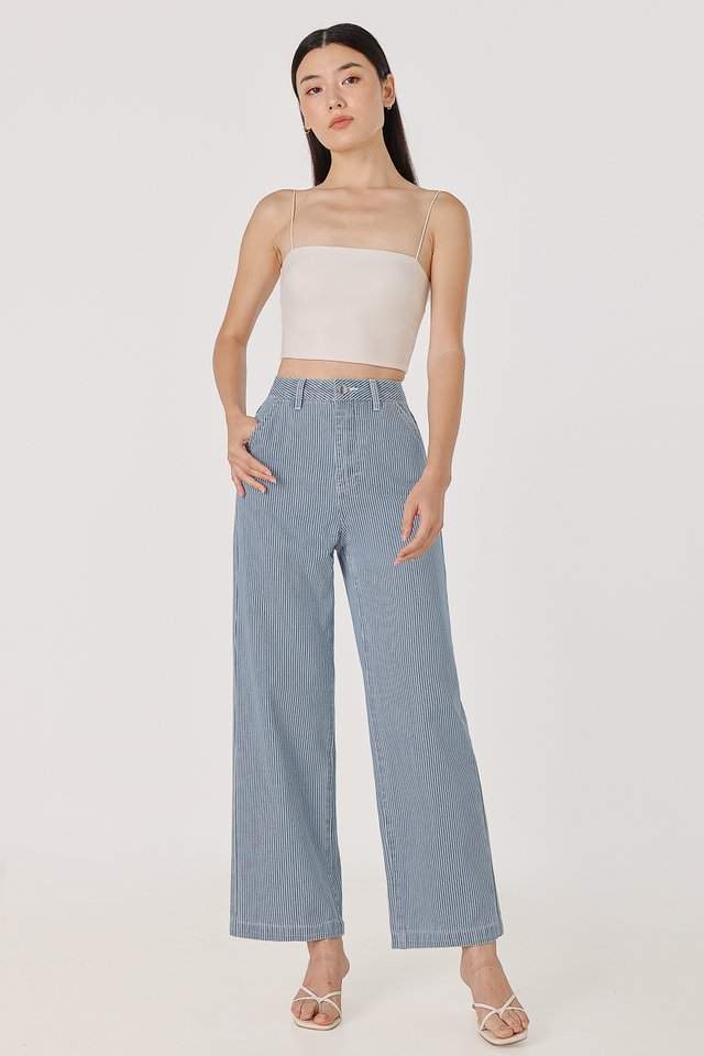 ILLUSION STRIPED WIDE LEG DENIM JEANS - REGULAR (BLUE)