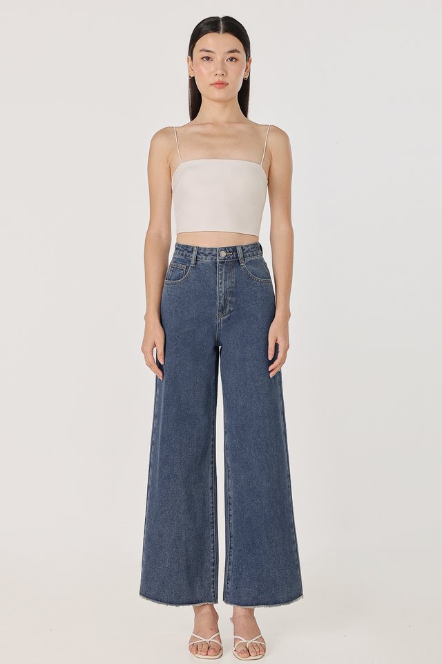 GROUNDBREAKER FRAYED HEM DENIM JEANS - PETITE (DARK WASHED)