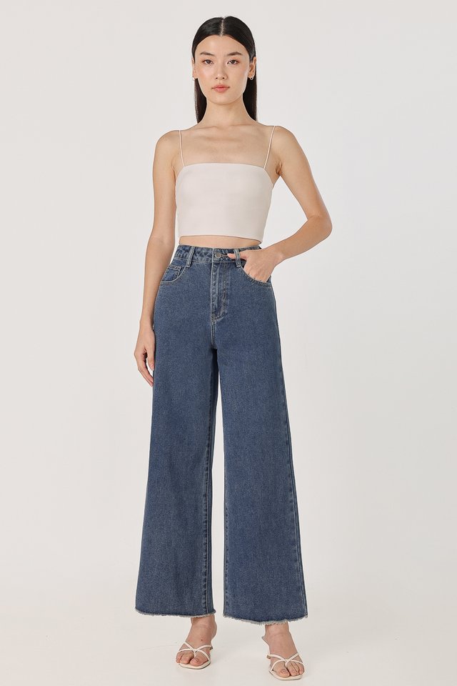 GROUNDBREAKER FRAYED HEM DENIM JEANS - PETITE (DARK WASHED)