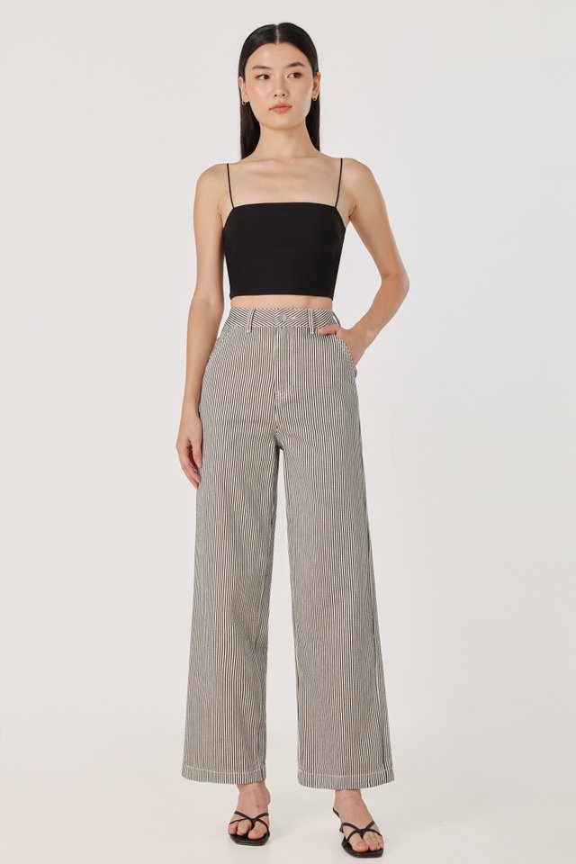 ILLUSION STRIPED WIDE LEG DENIM JEANS - PETITE (WHITE)