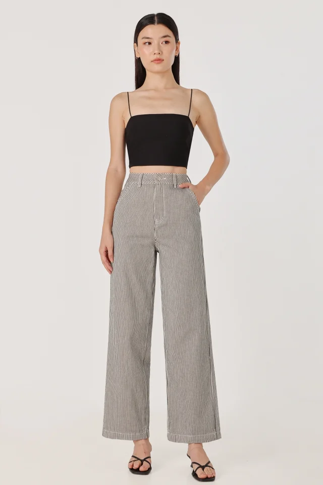 ILLUSION STRIPED WIDE LEG DENIM JEANS - PETITE (WHITE)
