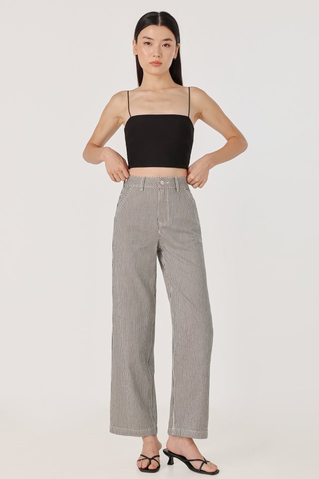 ILLUSION STRIPED WIDE LEG DENIM JEANS - REGULAR (WHITE)