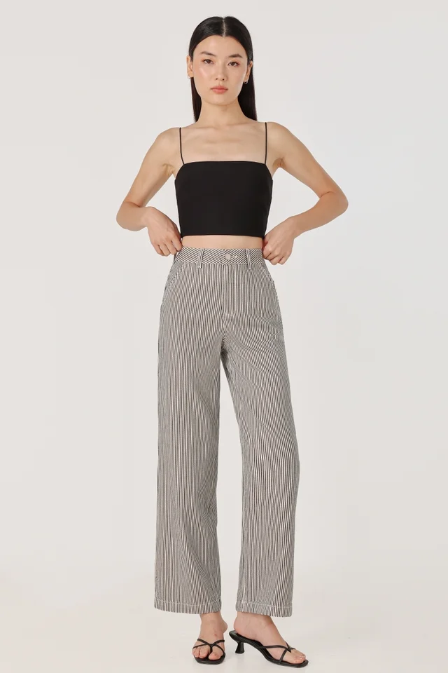 ILLUSION STRIPED WIDE LEG DENIM JEANS - REGULAR (WHITE)